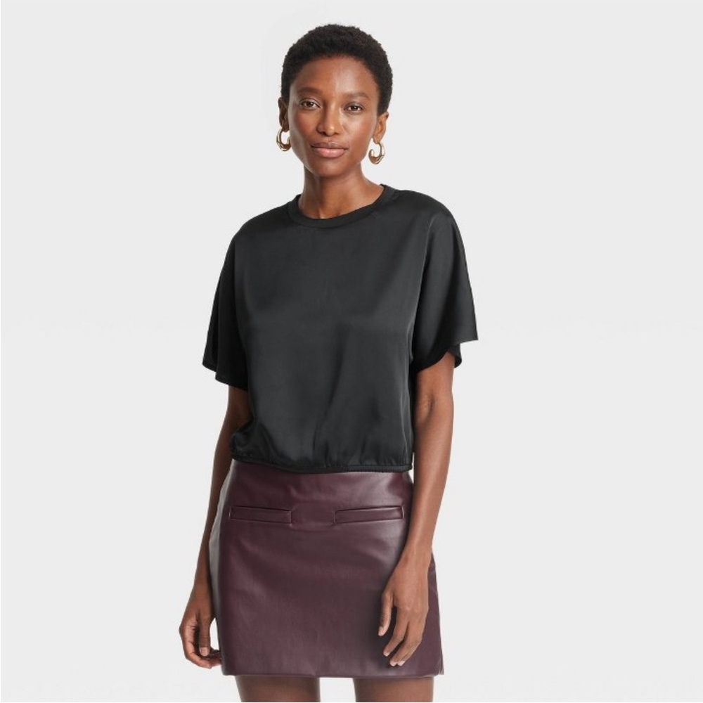 A new day short sleeve satin blouse